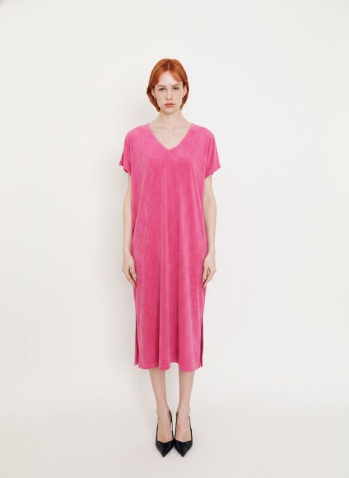 Robe en éponge col v - Erin - Fuschia