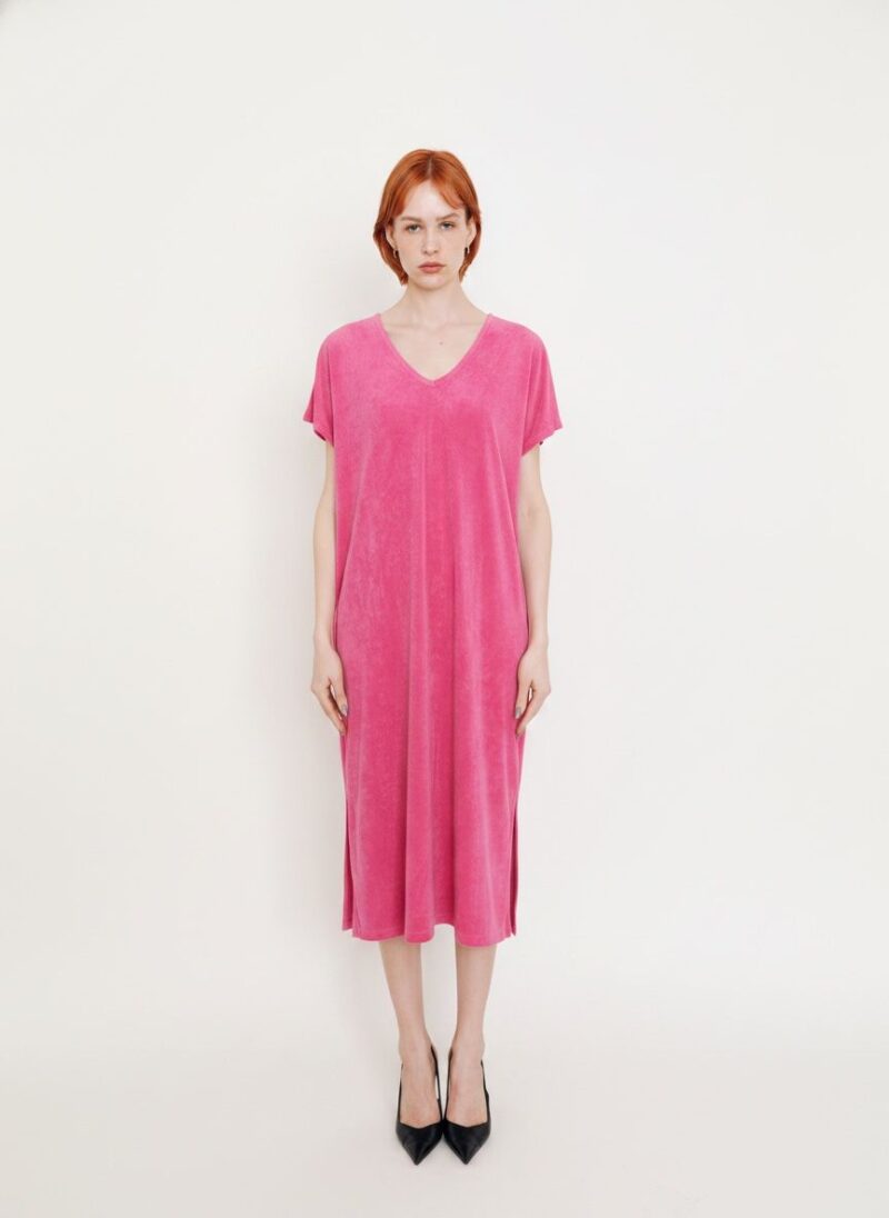 robe en eponge col v erin fuschia 01