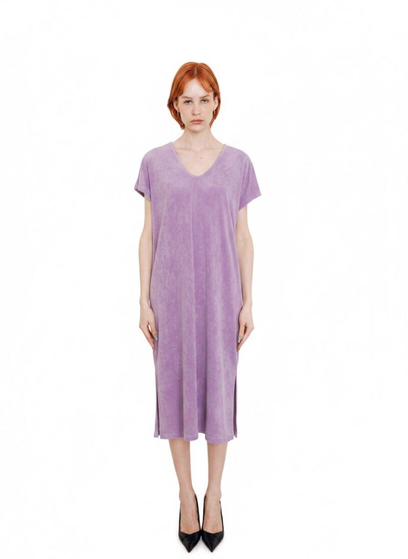 robe en eponge col v erin lilas 01