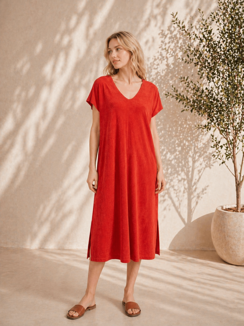 robe en eponge col v erin rouge 02