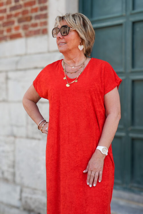 Robe en éponge col v - Erin - Rouge