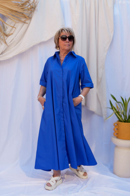 Robe mi-longue en coton glacé - Bleu royal