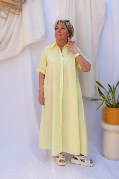Robe mi-longue en coton glacé - Jaune