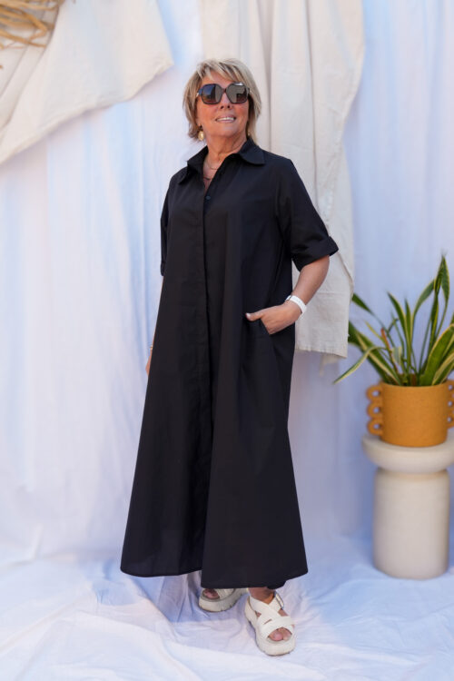 Robe mi-longue en coton glacé - Noir