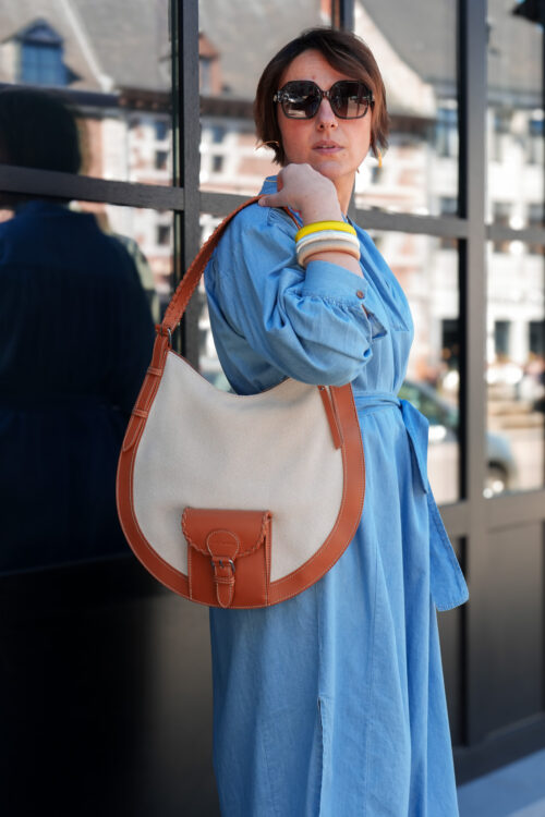 Sac cuir hobo noir femme - Paul Marius - LeHobo M - Escapade - Toile Beige