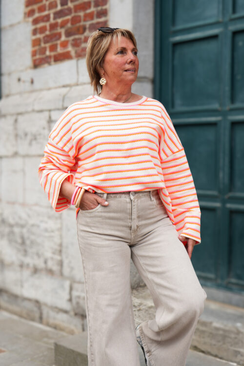 Sweat-shirt en maille avec rayure - Elvire - Orange