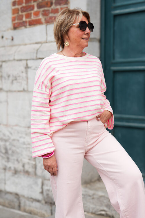 Sweat-shirt en maille avec rayure - Elvire - Rose