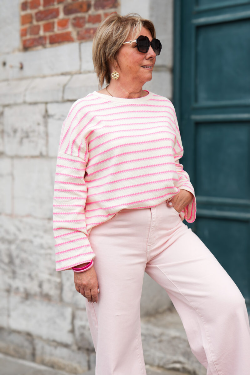 sweat shirt en maille avec rayure elvire rose 02
