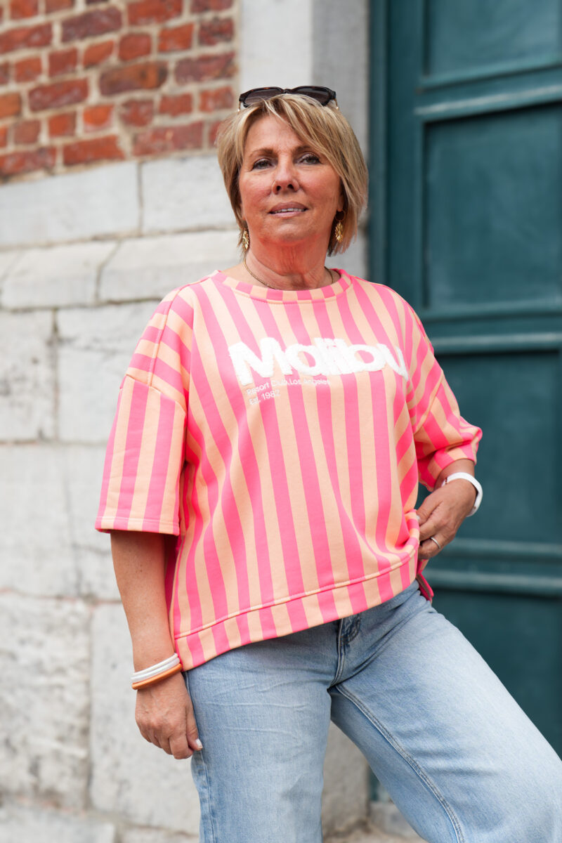 t shirt a rayures malibu fuchsia et saumon 03