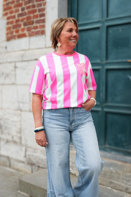 Home 3 T-shirt à rayures - More amore por favor - Fuchsia et Bleu clair