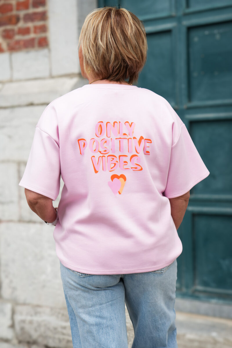 t shirt imprime only positive vibes rose 01
