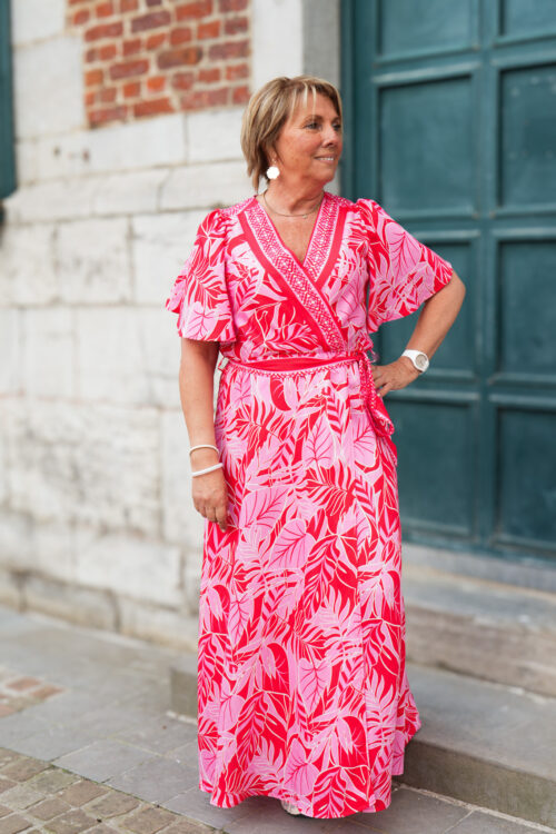 Robe kimono à motifs - Fuchsia
