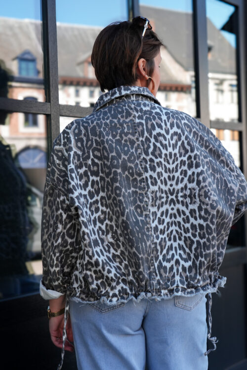 Home 25 Veste en jeans oversized - Zoé - léopard blanc