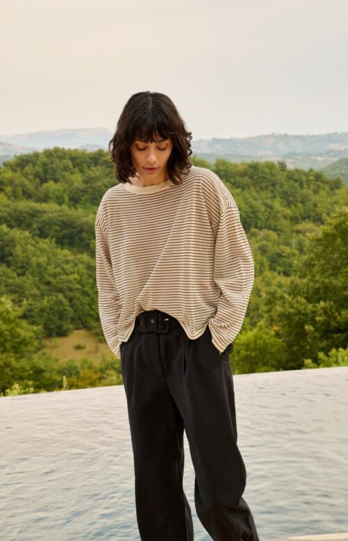 Pull à rayures, en maille, finition légèrement transparente - YAYA - Creme Beige Dessin