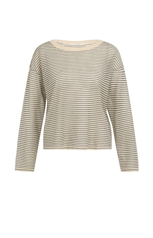 Pull à rayures, en maille, finition légèrement transparente - YAYA - Creme Beige Dessin (2)