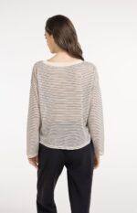 Pull à rayures, en maille, finition légèrement transparente - YAYA - Creme Beige Dessin (4)