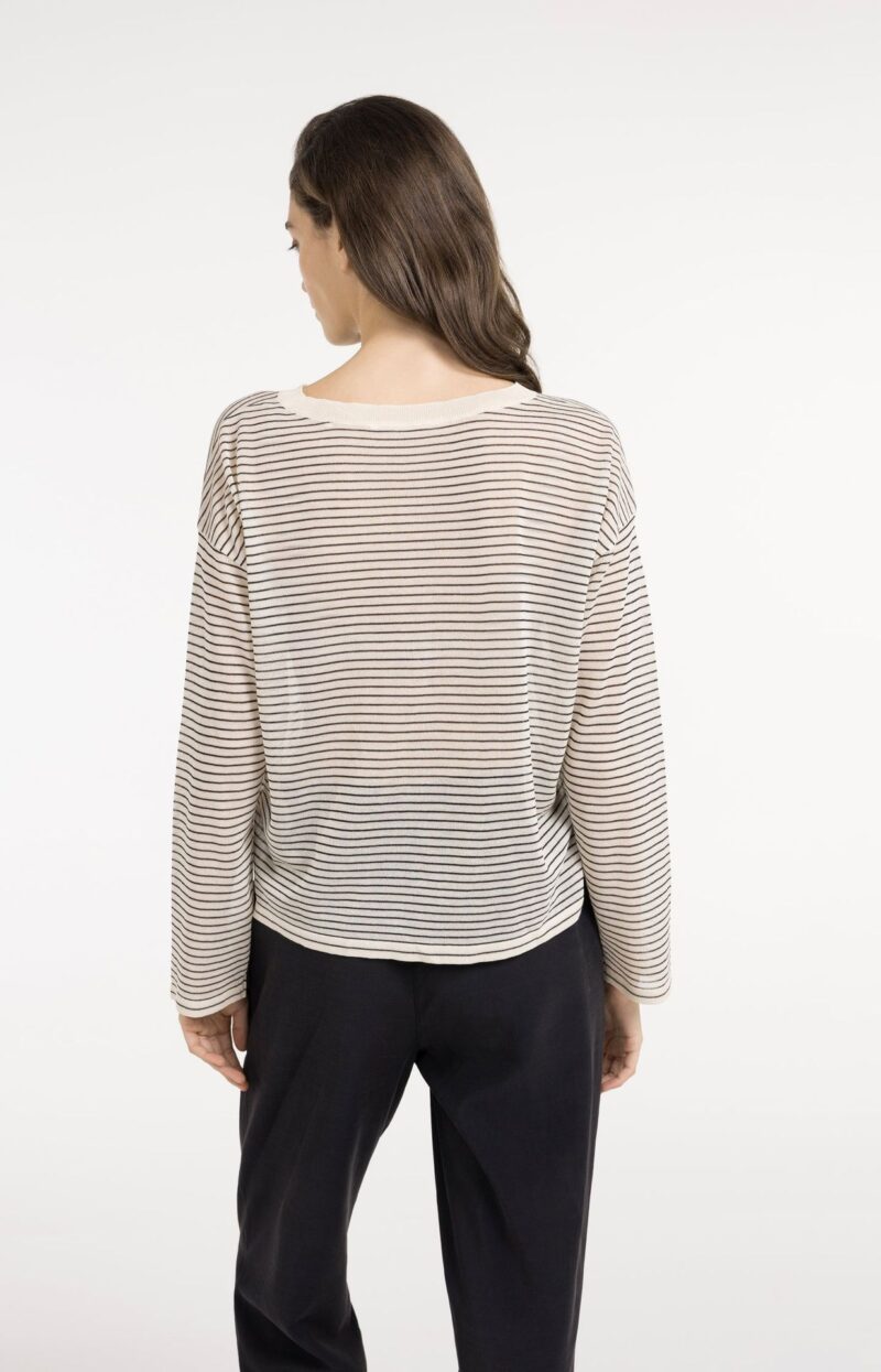Pull à rayures, en maille, finition légèrement transparente - YAYA - Creme Beige Dessin (4)