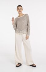 Pull à rayures, en maille, finition légèrement transparente - YAYA - Creme Beige Dessin (7)