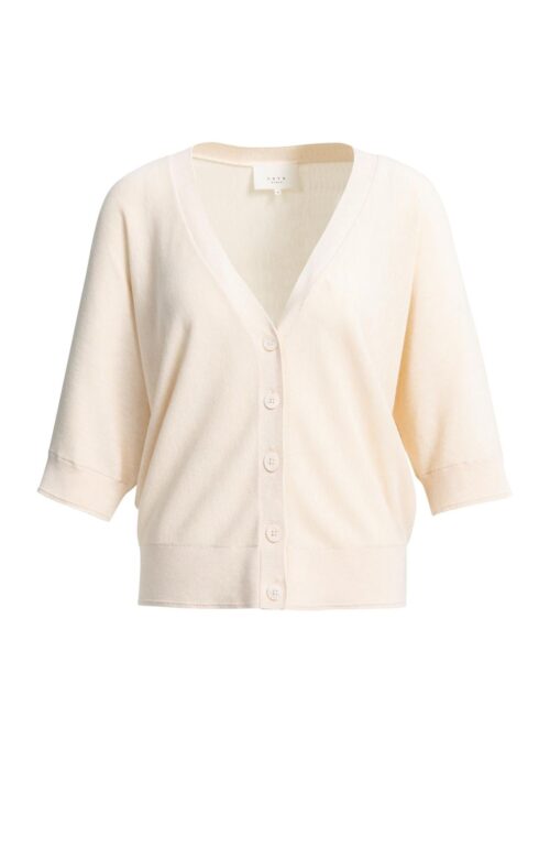 Cardigan manches chauve-souris courtes, fermeture Ã  boutons - YAYA - Cloud Creme White Melange