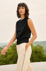 Cardigan sans manches en maille fine, fermeture Ã  boutons - YAYA - Black