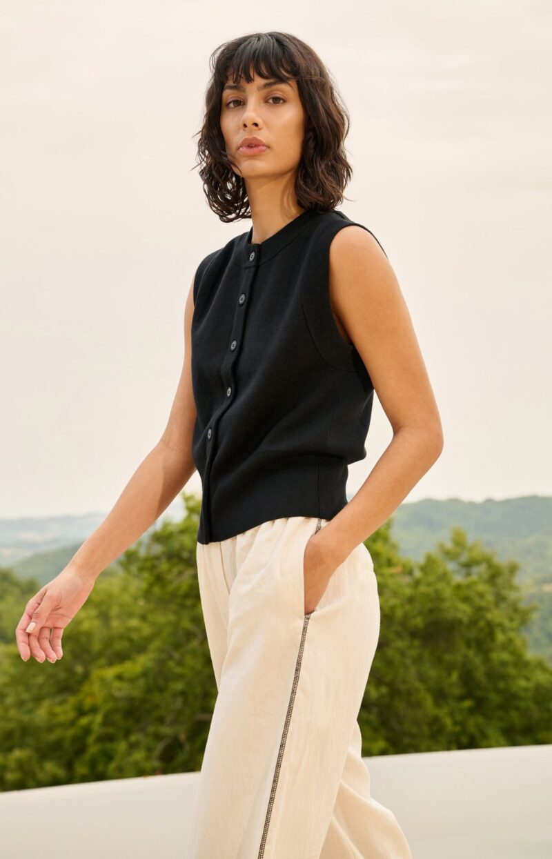 Cardigan sans manches en maille fine, fermeture Ã  boutons - YAYA - Black
