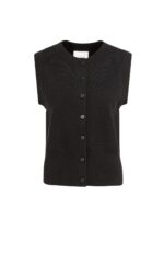 Cardigan sans manches en maille fine, fermeture à boutons - YAYA - Black (2)