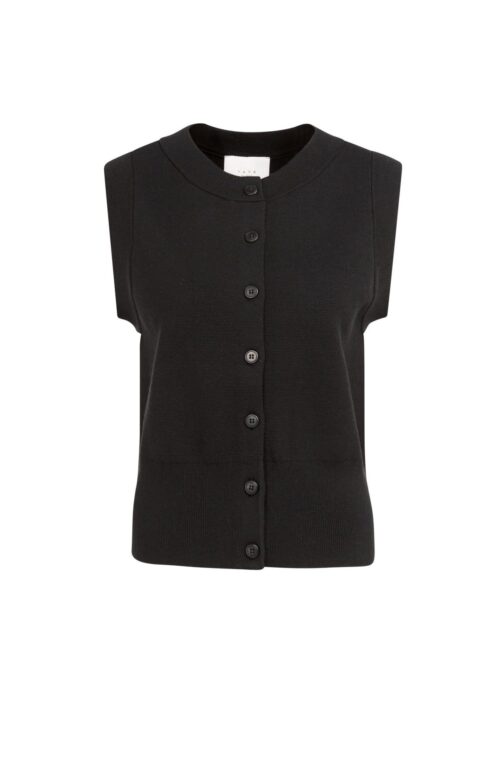 Cardigan sans manches en maille fine, fermeture à boutons - YAYA - Black (2)