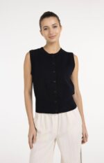 Cardigan sans manches en maille fine, fermeture à boutons - YAYA - Black (3)