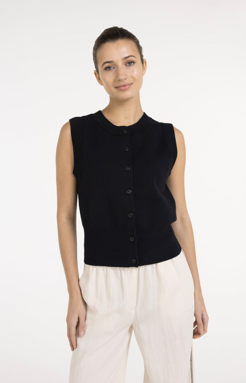 Cardigan sans manches en maille fine, fermeture à boutons - YAYA - Black (3)