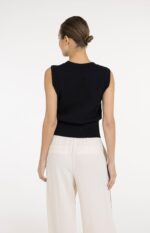Cardigan sans manches en maille fine, fermeture à boutons - YAYA - Black (4)