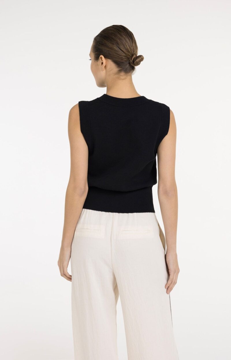 Cardigan sans manches en maille fine, fermeture à boutons - YAYA - Black (4)