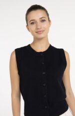 Cardigan sans manches en maille fine, fermeture à boutons - YAYA - Black (5)