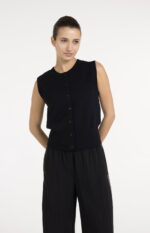 Cardigan sans manches en maille fine, fermeture à boutons - YAYA - Black (7)