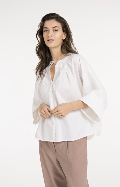 Chemise manches chauve-souris courtes et finitions plissÃ©es - YAYA - Ivory White