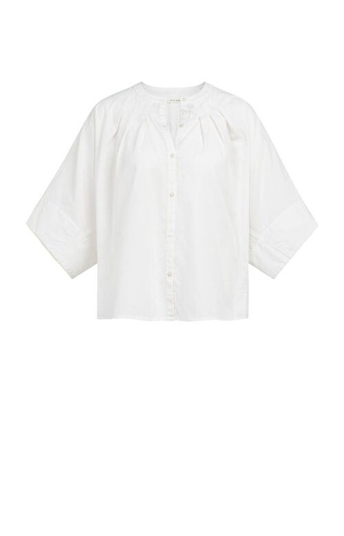 Chemise manches chauve-souris courtes et finitions plissées - YAYA - Ivory White (2)