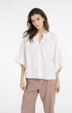 Chemise manches chauve-souris courtes et finitions plissées - YAYA - Ivory White (3)