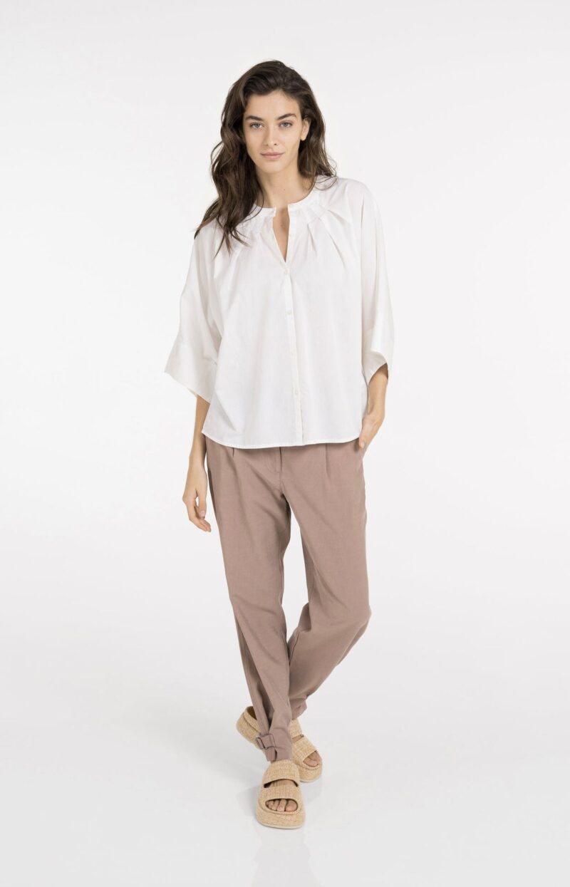 Chemise manches chauve-souris courtes et finitions plissées - YAYA - Ivory White (6)