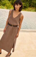 Robe col V, effet froissé - YAYA - Washed Brown