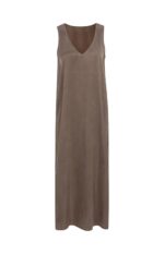 Robe col V, effet froissé - YAYA - Washed Brown (2)