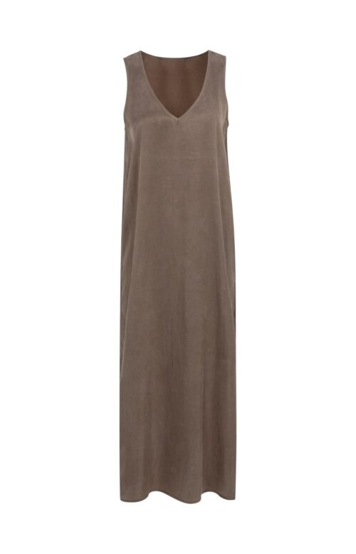 Robe col V, effet froissé - YAYA - Washed Brown (2)