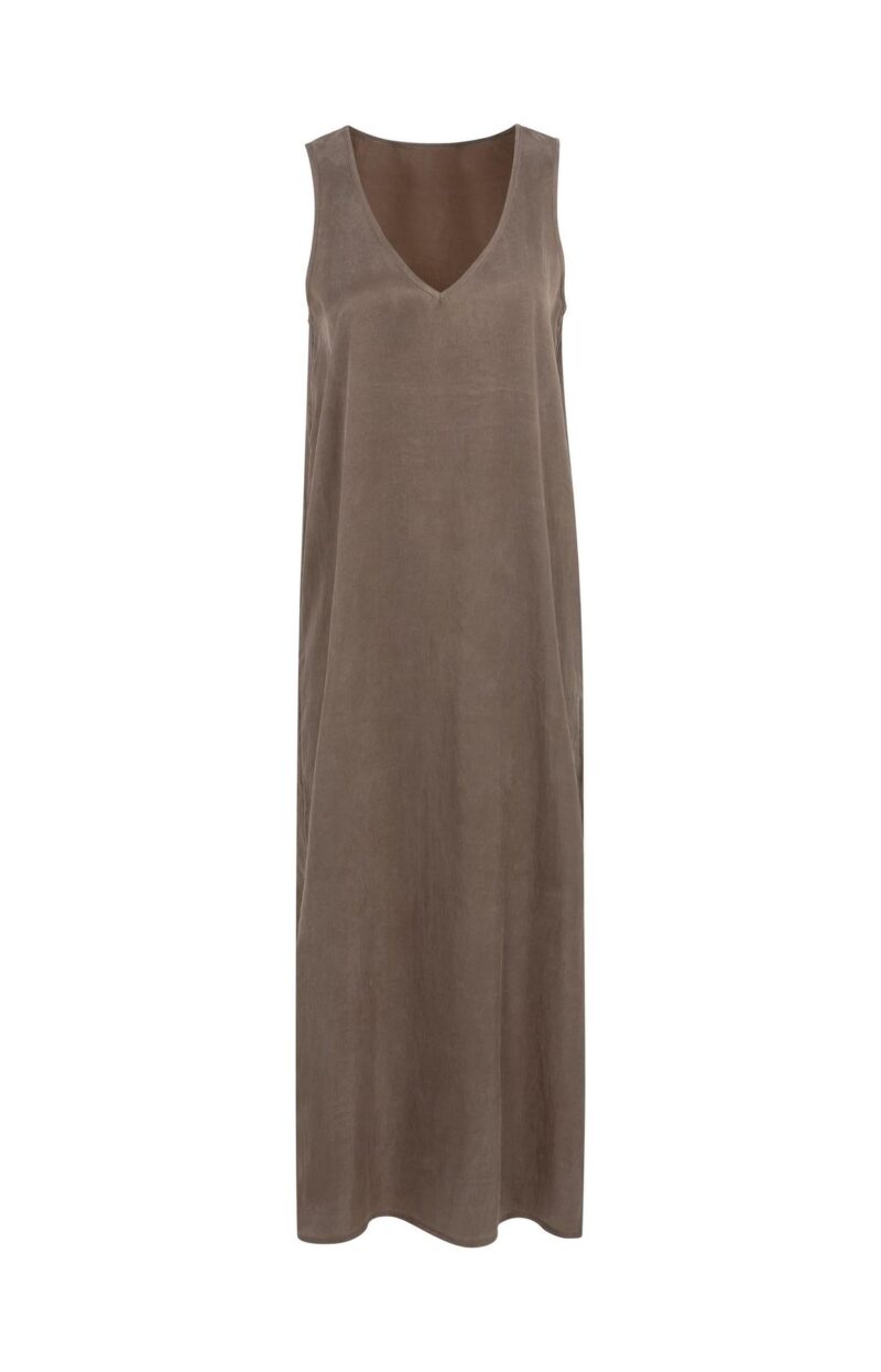 Robe col V, effet froissé - YAYA - Washed Brown (2)