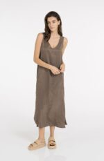 Robe col V, effet froissé - YAYA - Washed Brown (3)