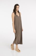Robe col V, effet froissé - YAYA - Washed Brown (4)