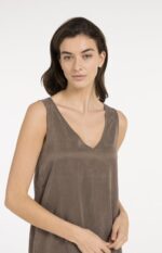 Robe col V, effet froissé - YAYA - Washed Brown (6)