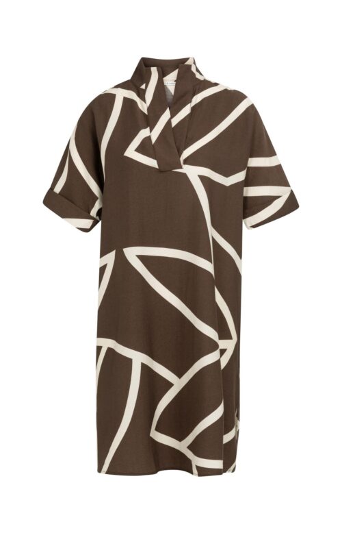 Robe imprimée à manches courtes et col polo - YAYA - Chocolate Martini Brown Dessin (2)