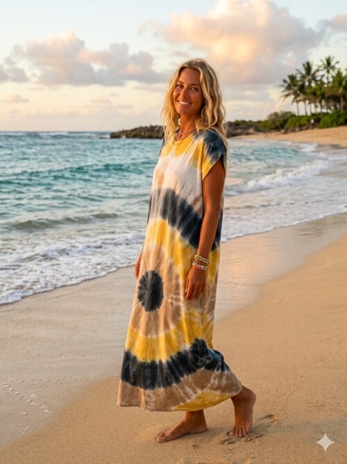 Home 3 Robe longue t-shirt à motif - Tie & Dye - Jaune