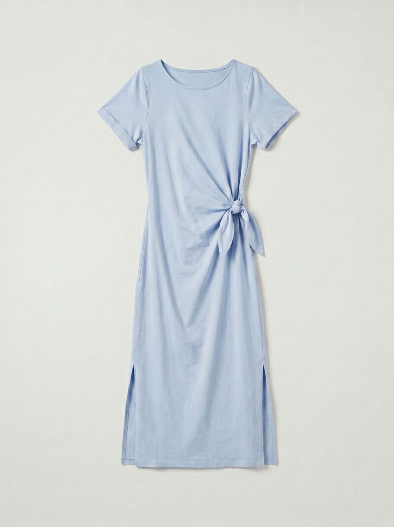 Robe longue t shirt nouee a la taille Stella Bleu ciel Dame 19628 2