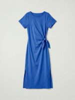 Robe longue t-shirt nouée à la taille - Stella - Bleu électrique