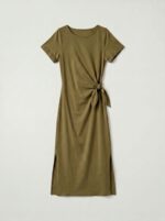 Robe longue t-shirt nouée à la taille - Stella - Kaki abete