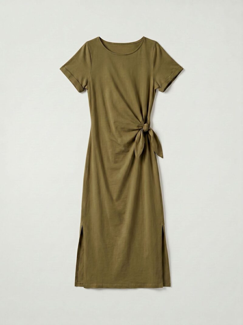Robe longue t shirt nouee a la taille Stella Kaki Dame 19623 2